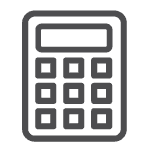 Calculator icon outlined in dark gray on a light gray background.