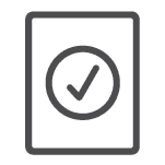 Document or order form icon with a checkmark in the center on a light gray background.