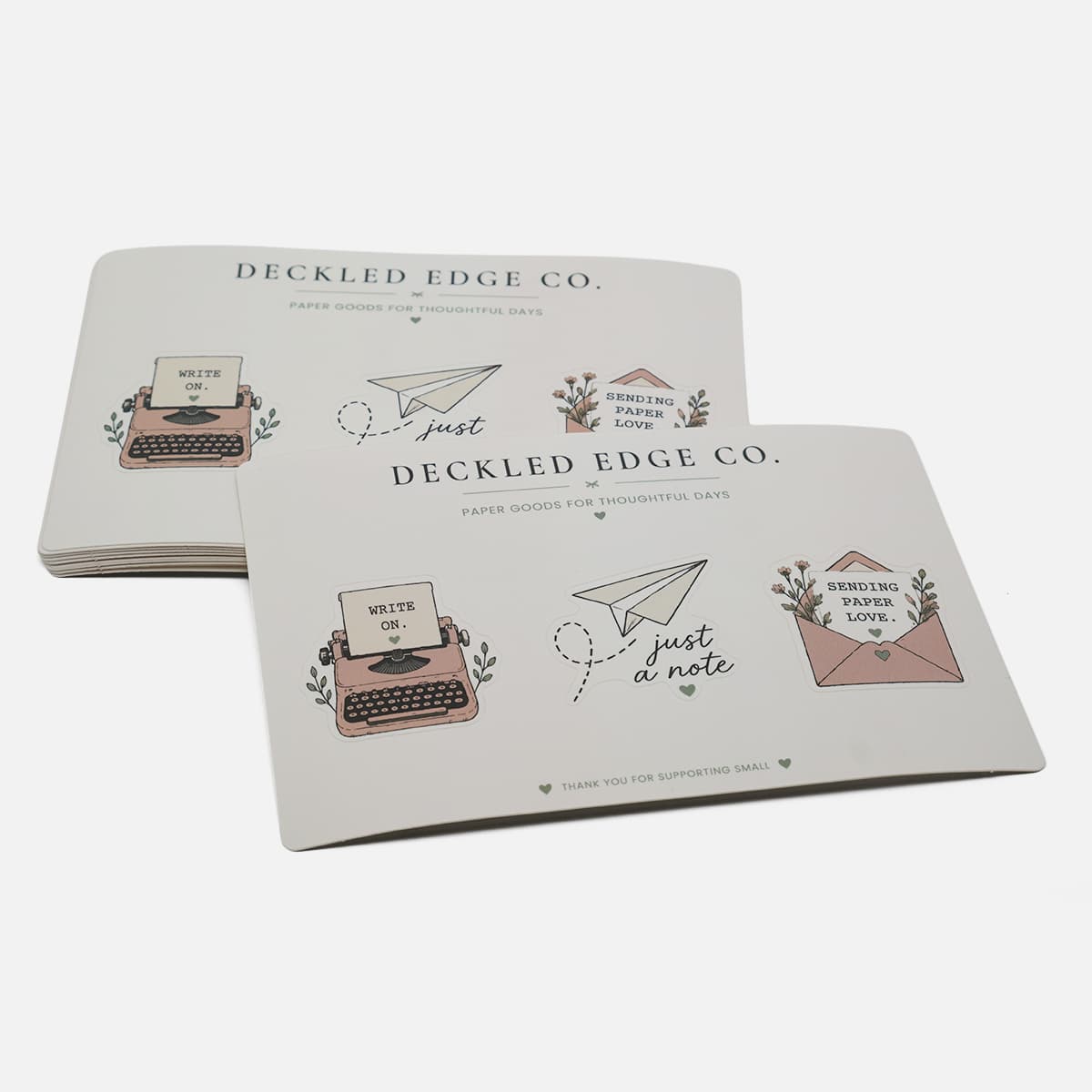 Custom sticker sheet featuring branded illustrations, logo stickers, and packaging inserts designed for makers, artists, and small businesses.
